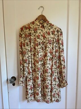 Reformation Jourdan Yellow Floral Mini Dress with Rust Rose Print
